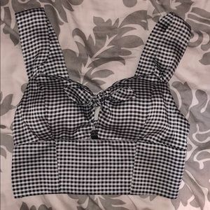 gingham front tie crop top